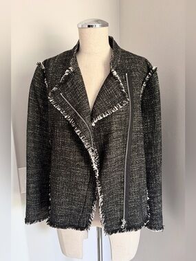 Ann Taylor Women’s Petite XLP Black/White Zip Fringe Biker Jacket Lined